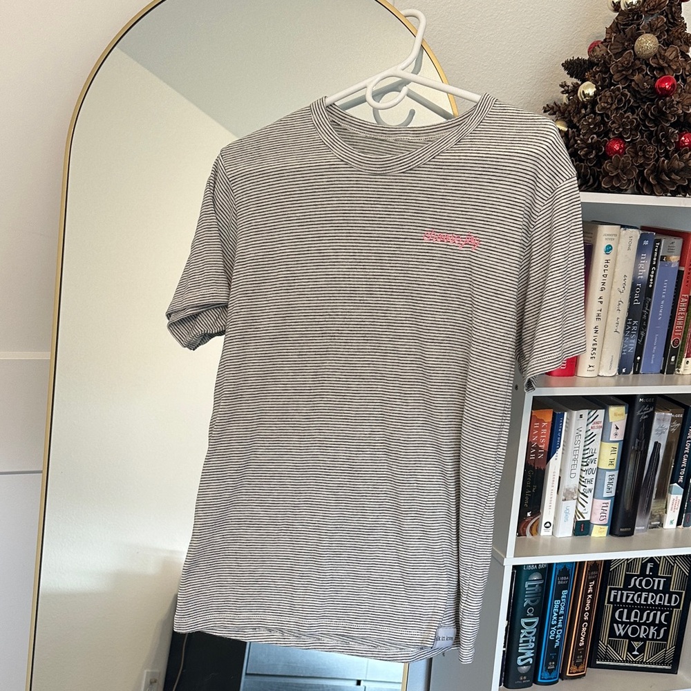“Choose Joy” Striped Embroidered Gray T-Shirt from Walk In Love